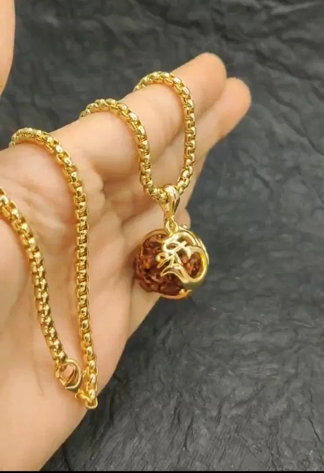 Om Rudraksha Pendant with Chain | Spiritual Necklace for Men & Women | Peace, Protection & Positive Energy