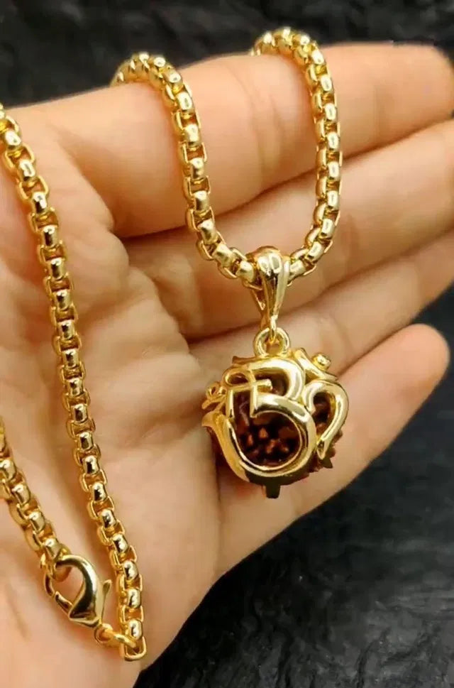 Om Rudraksha Pendant with Chain | Spiritual Necklace for Men & Women | Peace, Protection & Positive Energy