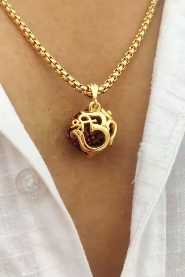 Om Rudraksha Pendant with Chain | Spiritual Necklace for Men & Women | Peace, Protection & Positive Energy
